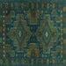 Square Abstract Turquoise Contemporary Rug, con1216turq