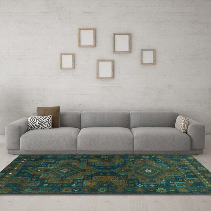 Machine Washable Abstract Turquoise Contemporary Area Rugs in a Living Room,, wshcon1216turq