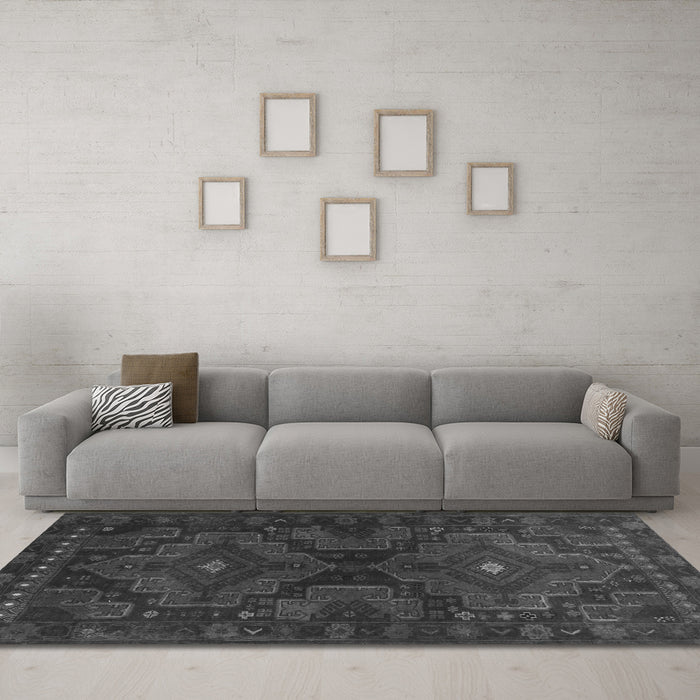 Machine Washable Abstract Gray Contemporary Rug in a Living Room,, wshcon1216gry