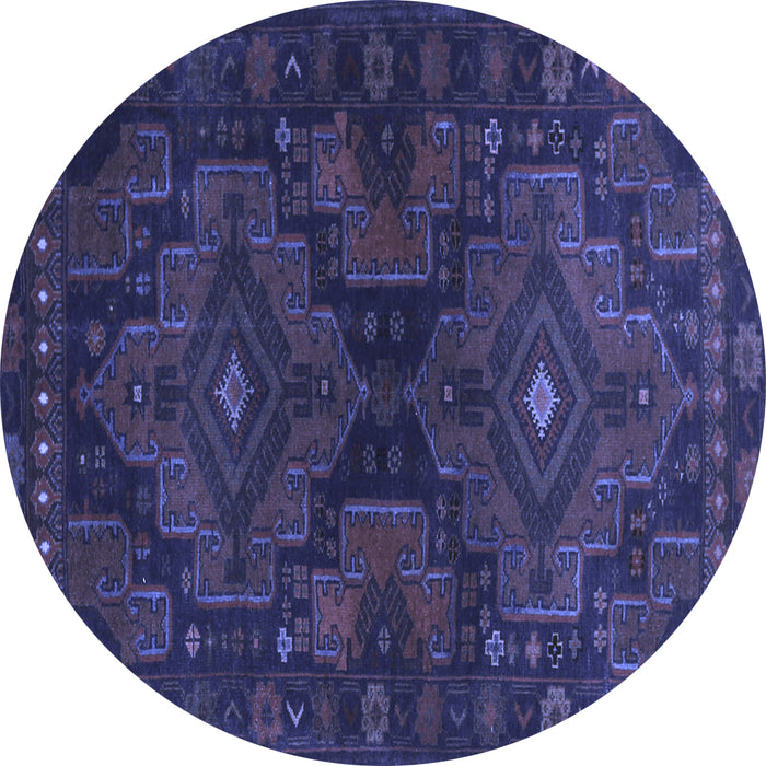 Round Abstract Blue Contemporary Rug, con1216blu