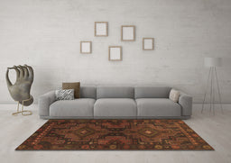 Machine Washable Abstract Brown Contemporary Rug in a Living Room,, wshcon1216brn