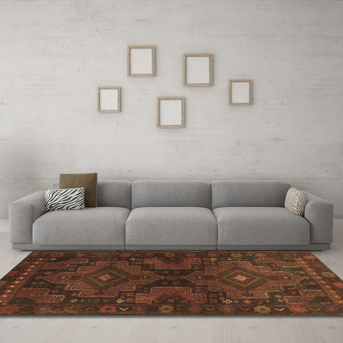Machine Washable Abstract Brown Contemporary Rug in a Living Room,, wshcon1216brn