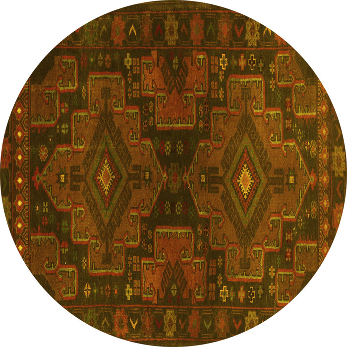 Round Abstract Yellow Contemporary Rug, con1216yw