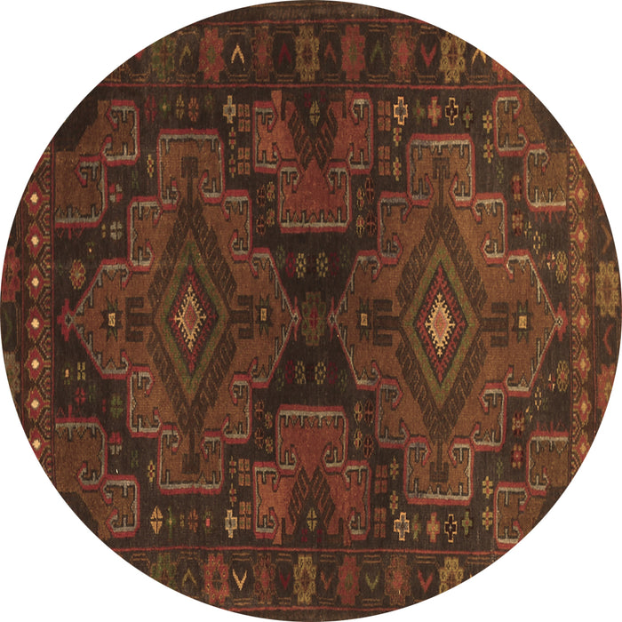 Round Abstract Brown Contemporary Rug, con1216brn