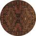 Round Abstract Brown Contemporary Rug, con1216brn