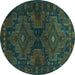 Round Abstract Turquoise Contemporary Rug, con1216turq