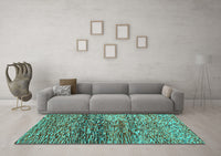 Machine Washable Abstract Turquoise Contemporary Rug, wshcon1217turq