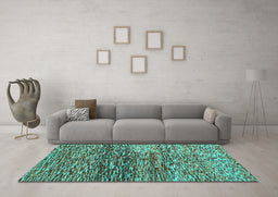 Machine Washable Abstract Turquoise Contemporary Area Rugs in a Living Room,, wshcon1217turq