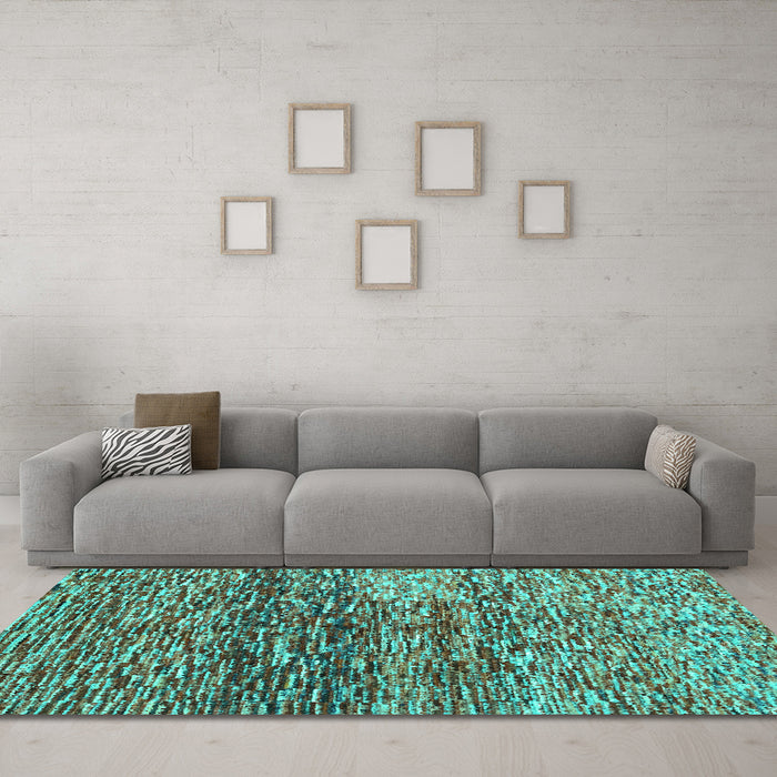 Machine Washable Abstract Turquoise Contemporary Area Rugs in a Living Room,, wshcon1217turq