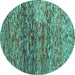 Round Machine Washable Abstract Turquoise Contemporary Area Rugs, wshcon1217turq