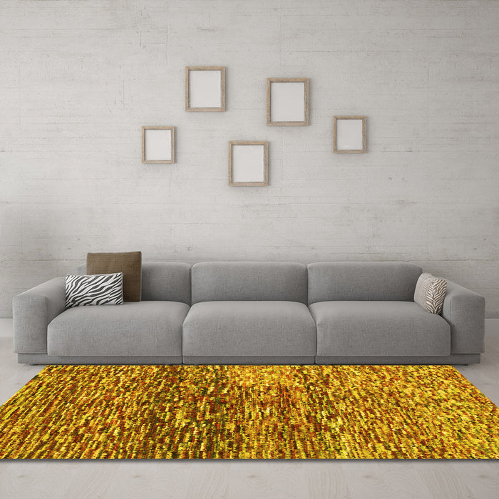 Machine Washable Abstract Yellow Contemporary Rug in a Living Room, wshcon1217yw