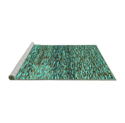 Sideview of Machine Washable Abstract Turquoise Contemporary Area Rugs, wshcon1217turq