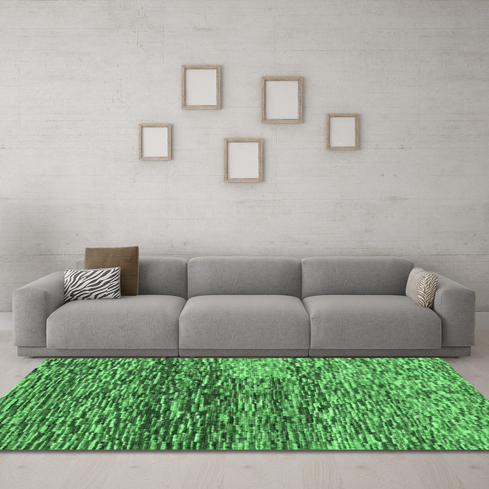 Machine Washable Abstract Emerald Green Contemporary Area Rugs in a Living Room,, wshcon1217emgrn