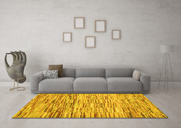 Machine Washable Abstract Yellow Contemporary Rug in a Living Room, wshcon1218yw