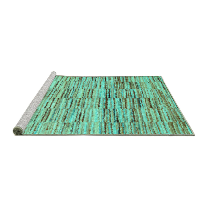 Sideview of Machine Washable Abstract Turquoise Contemporary Area Rugs, wshcon1218turq