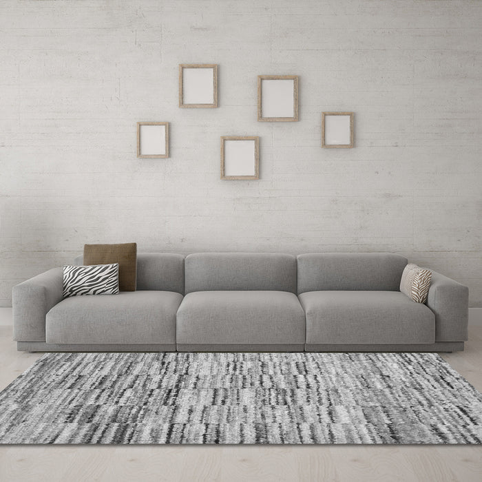 Machine Washable Abstract Gray Contemporary Rug in a Living Room,, wshcon1218gry