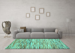 Machine Washable Abstract Turquoise Contemporary Area Rugs in a Living Room,, wshcon1218turq