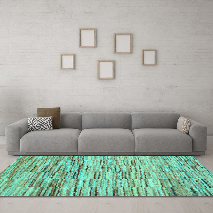 Machine Washable Abstract Turquoise Contemporary Area Rugs in a Living Room,, wshcon1218turq