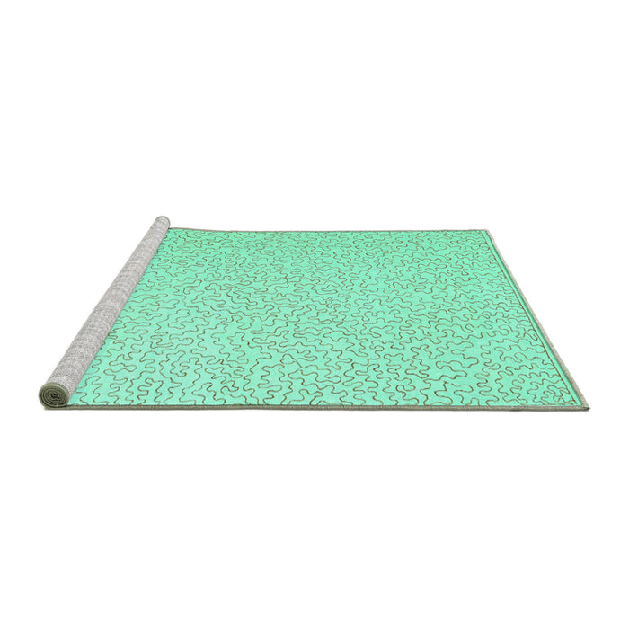 Sideview of Machine Washable Abstract Turquoise Contemporary Area Rugs, wshcon1219turq
