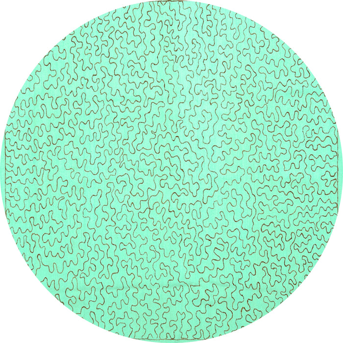 Round Abstract Turquoise Contemporary Rug, con1219turq