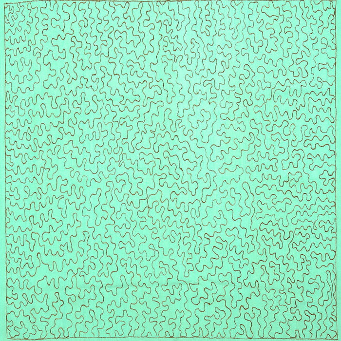 Square Machine Washable Abstract Turquoise Contemporary Area Rugs, wshcon1219turq