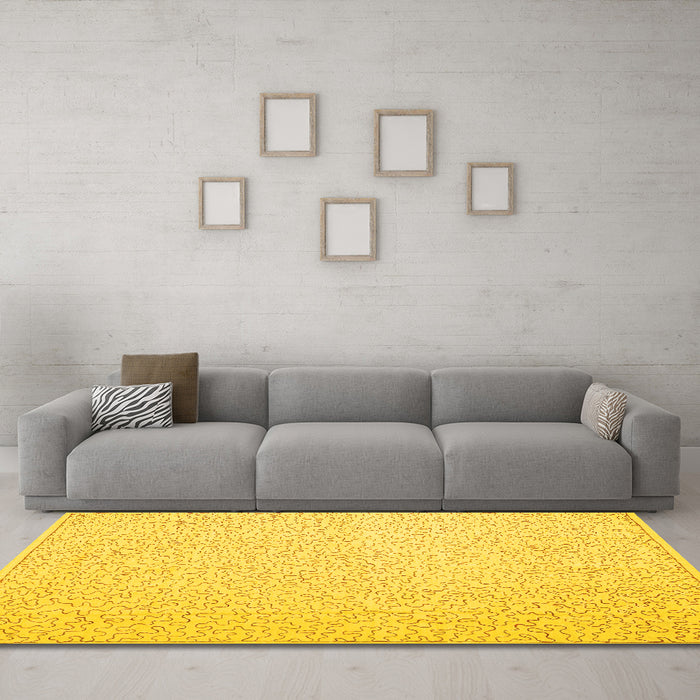 Machine Washable Abstract Yellow Contemporary Rug in a Living Room, wshcon1219yw