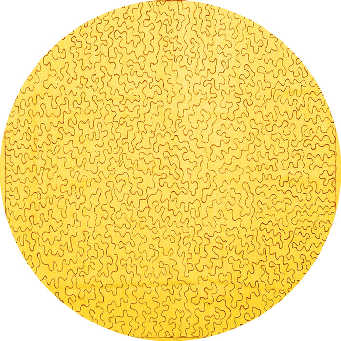 Round Machine Washable Abstract Yellow Contemporary Rug, wshcon1219yw