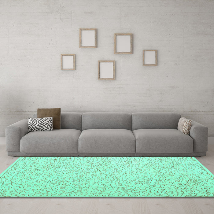 Machine Washable Abstract Turquoise Contemporary Area Rugs in a Living Room,, wshcon1219turq