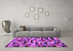 Machine Washable Abstract Purple Contemporary Area Rugs in a Living Room, wshcon1220pur