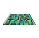 Sideview of Machine Washable Abstract Turquoise Contemporary Area Rugs, wshcon1220turq