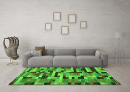 Machine Washable Abstract Green Contemporary Area Rugs in a Living Room,, wshcon1220grn