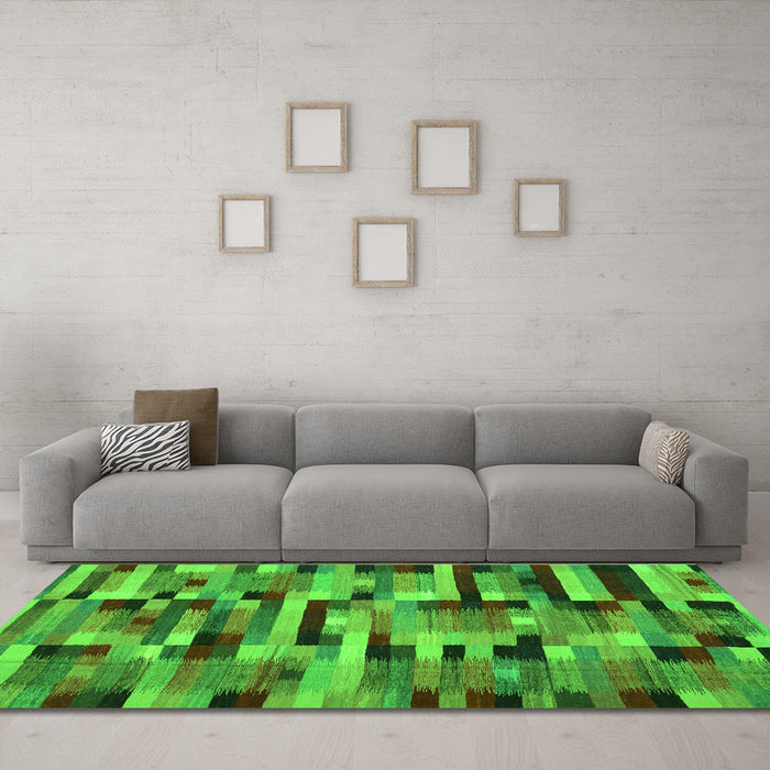 Machine Washable Abstract Green Contemporary Area Rugs in a Living Room,, wshcon1220grn