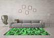 Machine Washable Abstract Emerald Green Contemporary Area Rugs in a Living Room,, wshcon1220emgrn