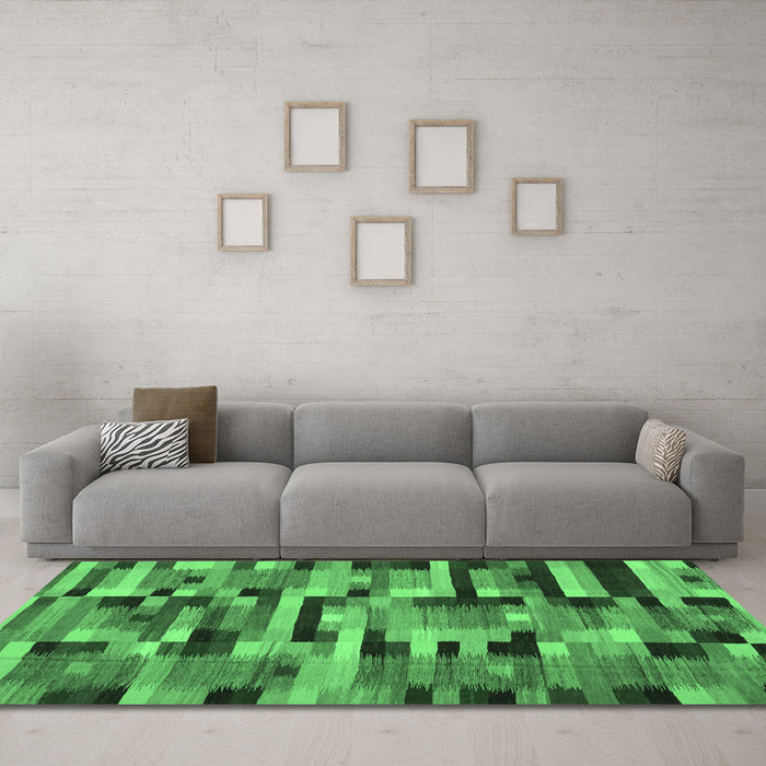 Machine Washable Abstract Emerald Green Contemporary Area Rugs in a Living Room,, wshcon1220emgrn