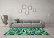 Machine Washable Abstract Turquoise Contemporary Area Rugs in a Living Room,, wshcon1220turq