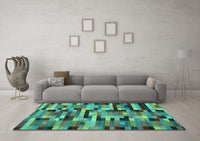 Machine Washable Abstract Turquoise Contemporary Rug, wshcon1220turq