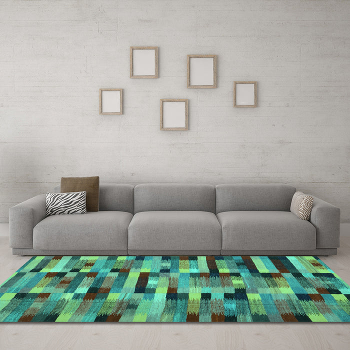 Machine Washable Abstract Turquoise Contemporary Area Rugs in a Living Room,, wshcon1220turq