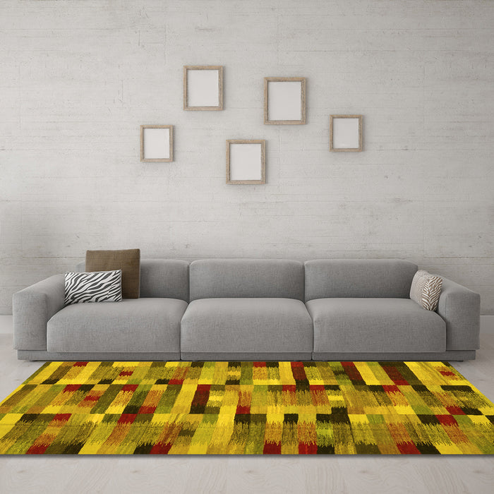 Machine Washable Abstract Yellow Contemporary Rug in a Living Room, wshcon1220yw