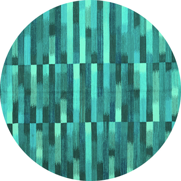 Round Machine Washable Abstract Turquoise Contemporary Area Rugs, wshcon1221turq
