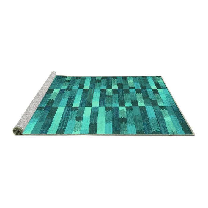 Sideview of Machine Washable Abstract Turquoise Contemporary Area Rugs, wshcon1221turq
