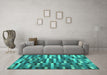 Machine Washable Abstract Turquoise Contemporary Area Rugs in a Living Room,, wshcon1221turq