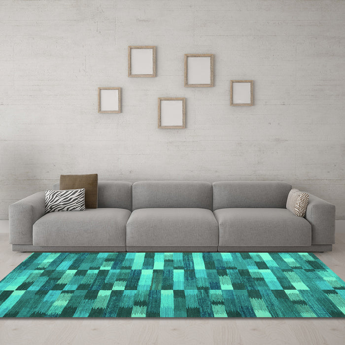 Machine Washable Abstract Turquoise Contemporary Area Rugs in a Living Room,, wshcon1221turq