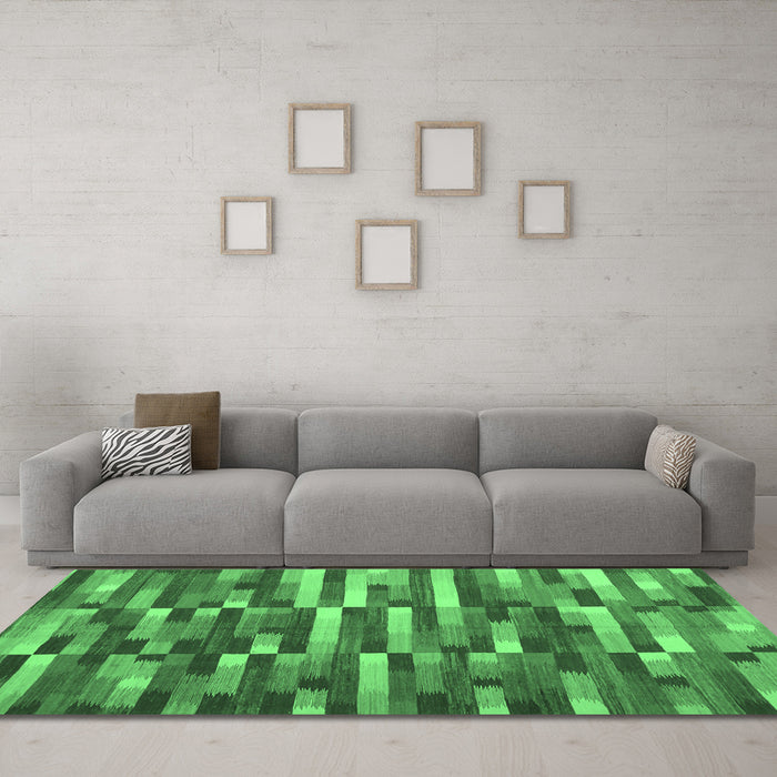 Machine Washable Abstract Emerald Green Contemporary Area Rugs in a Living Room,, wshcon1221emgrn