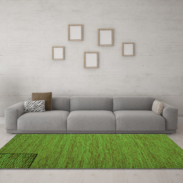 Machine Washable Abstract Green Contemporary Area Rugs in a Living Room,, wshcon1224grn