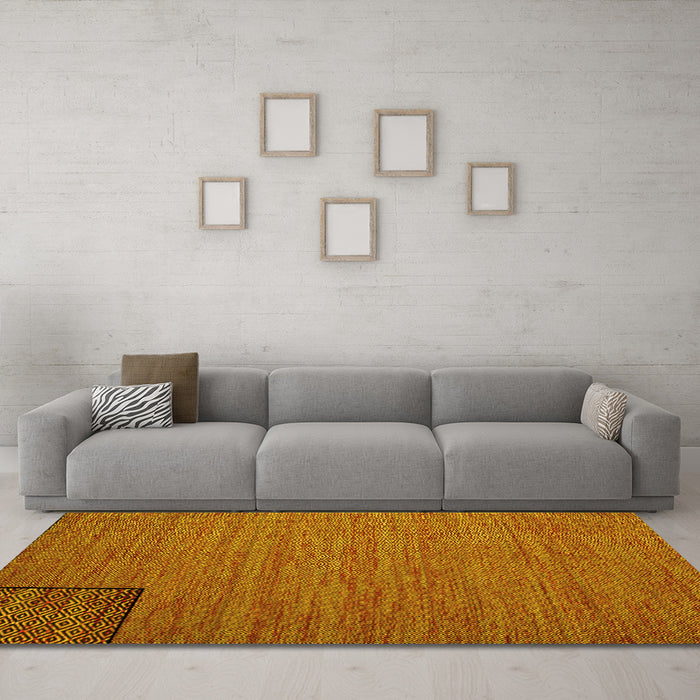 Machine Washable Abstract Yellow Contemporary Rug in a Living Room, wshcon1224yw