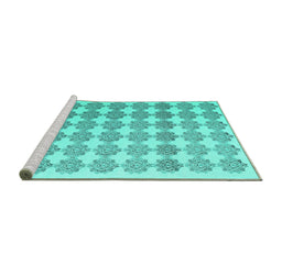 Sideview of Machine Washable Abstract Turquoise Contemporary Area Rugs, wshcon1225turq