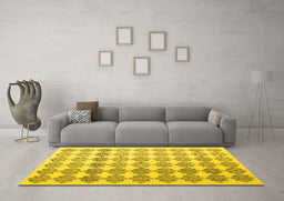 Machine Washable Abstract Yellow Contemporary Rug in a Living Room, wshcon1225yw