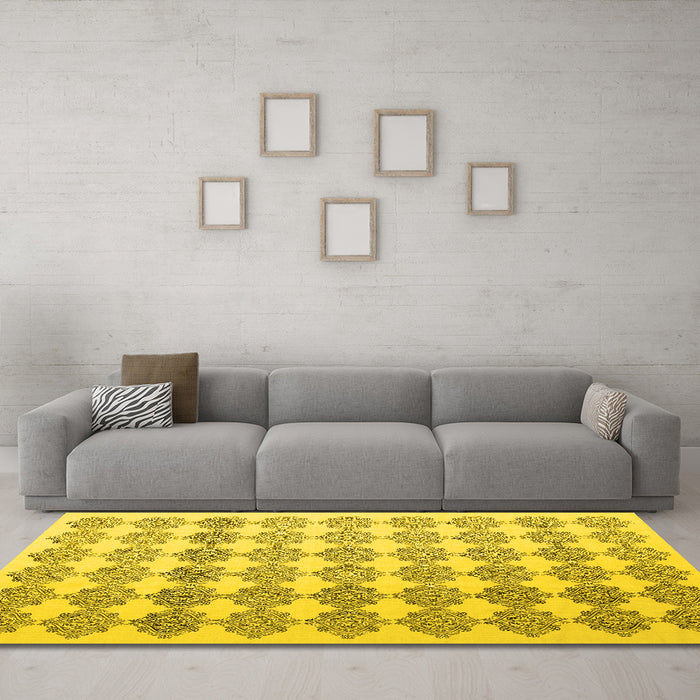 Machine Washable Abstract Yellow Contemporary Rug in a Living Room, wshcon1225yw