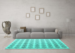 Machine Washable Abstract Turquoise Contemporary Area Rugs in a Living Room,, wshcon1225turq