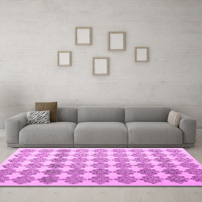 Machine Washable Abstract Pink Contemporary Rug in a Living Room, wshcon1225pnk